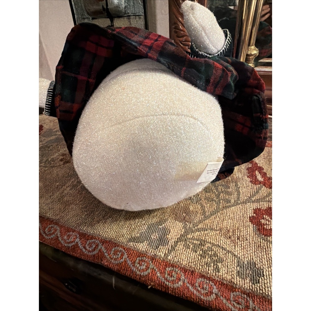 Christmas Snow Woman Plush Doll 18" Plaid Dress Velvet Cape Hat Shelf Sitter Vtg - Picture 7 of 16